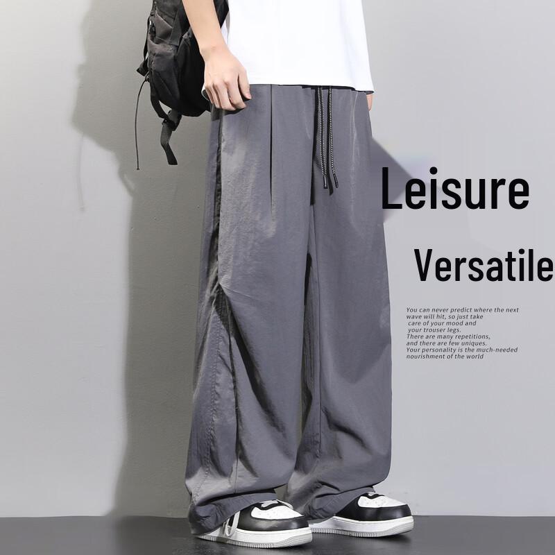 VUUG Men's American Street Style Pleated Wide-Leg Cargo Pants