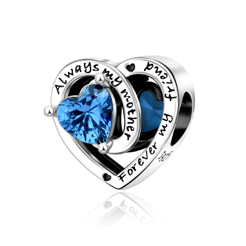 New 12 Birthstone Collection copper Colorful Eternity Heart Charm Authentic Design Bead Charms Fits Do It Yourself Birthday Women Gift