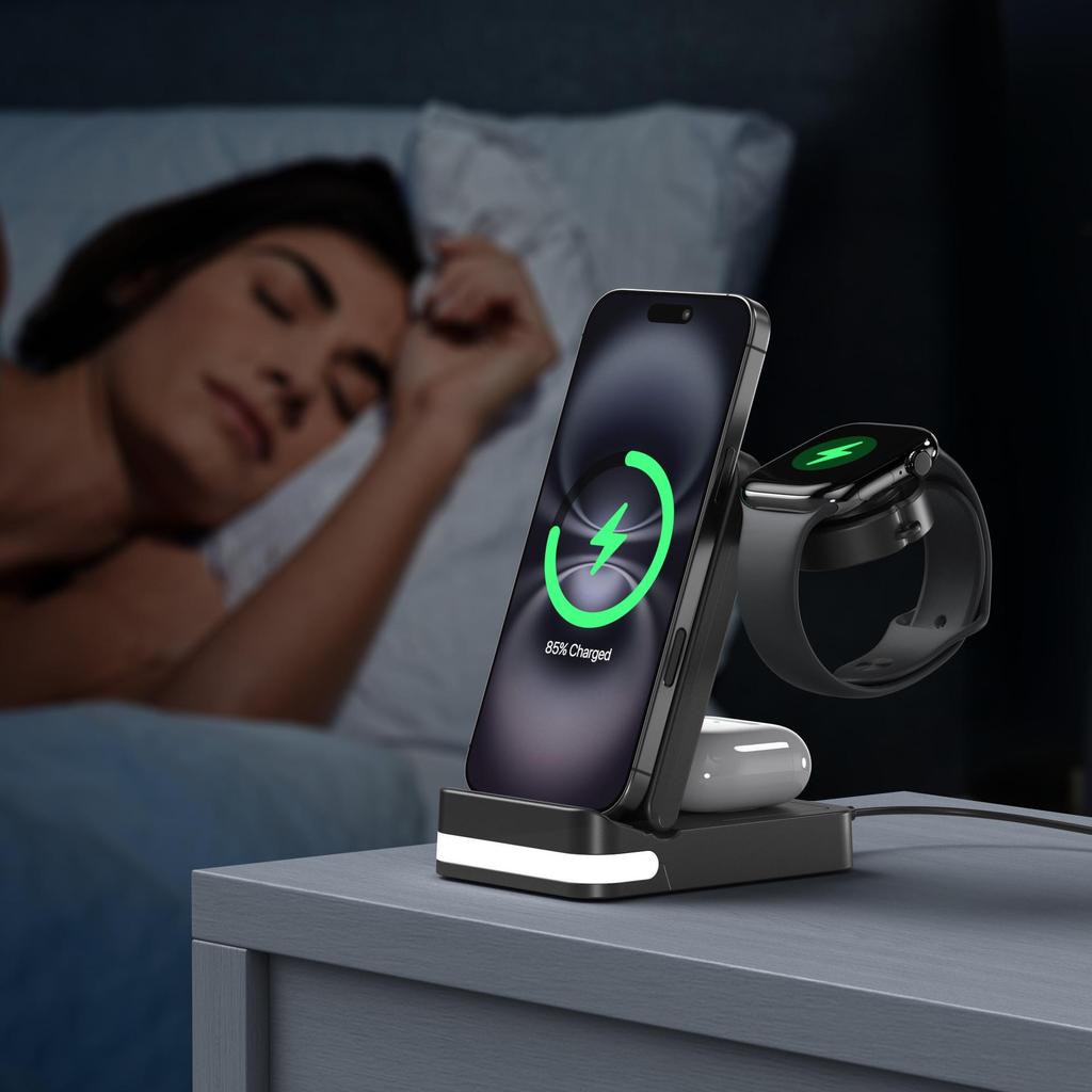 3-in-1 15W Fast Charging Foldable Wireless Charger for Apple, Samsung, Huawei & Google Devices