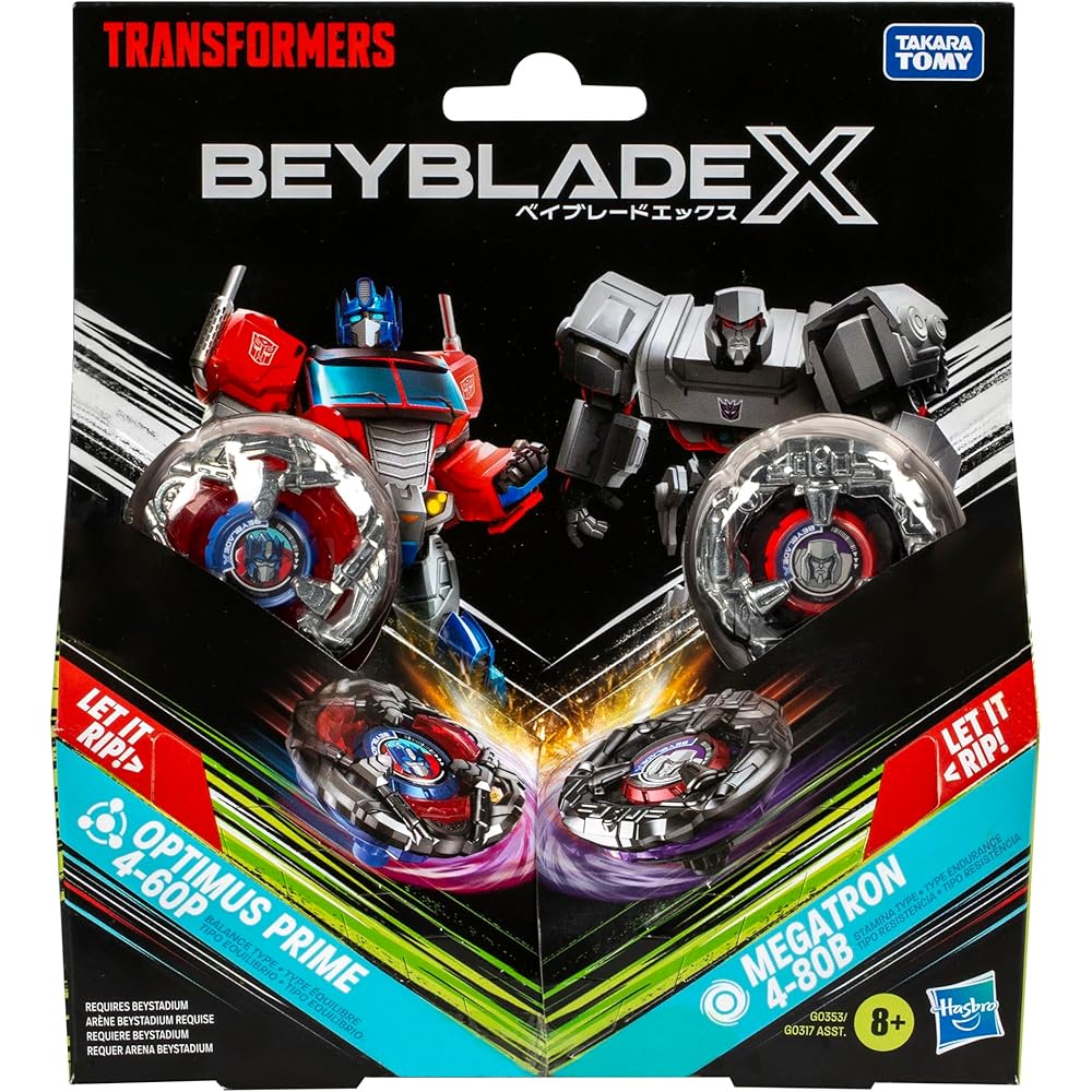 Beyblade X Transformers Optimus Prime 4-60P Megatron 4-80B Multi-Pack Set 2 Tops & 2 Launchers Battle Toy for Kids