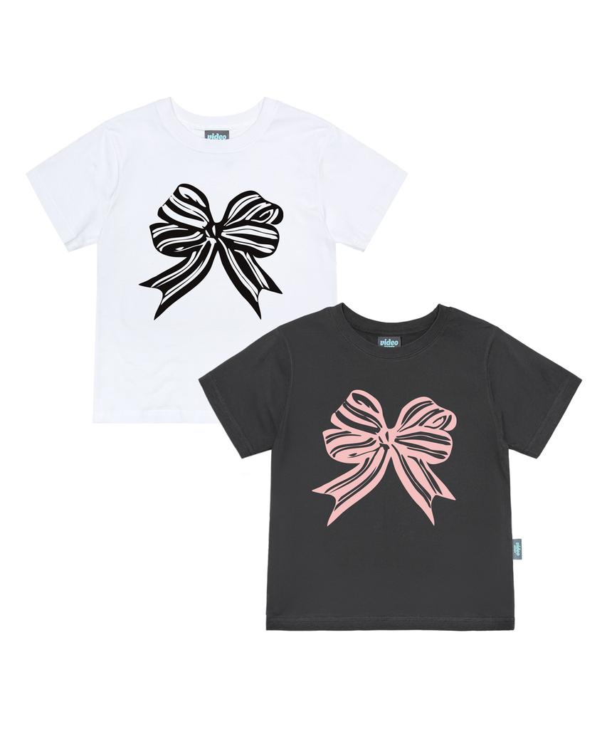 VIDEO JOCKEY Striped Ribbon T-Shirt [Charcoal]