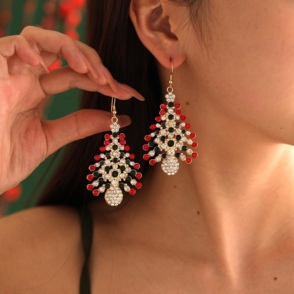 

Stylish Multicolor Diamond-Studded Christmas Tree Earrings for Women