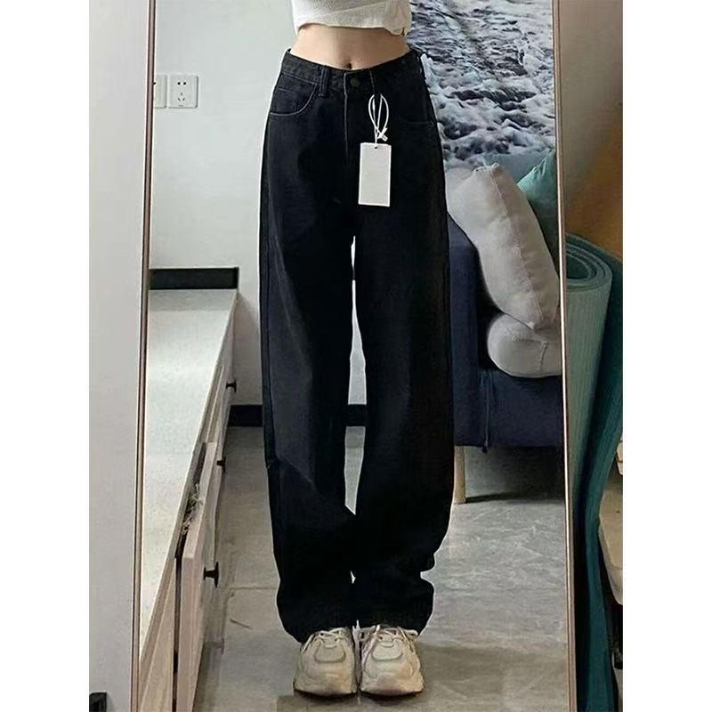 

Women s Cement Grey Wide-Leg High-Waisted Jeans, Plus Velvet, Slimming, Floor-Length, 2026 Autumn/Winter Collection. 4XL (approx. 81-90 kg)