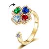 Adjustable Colorfast Zircon Clover Open Ring for Women
