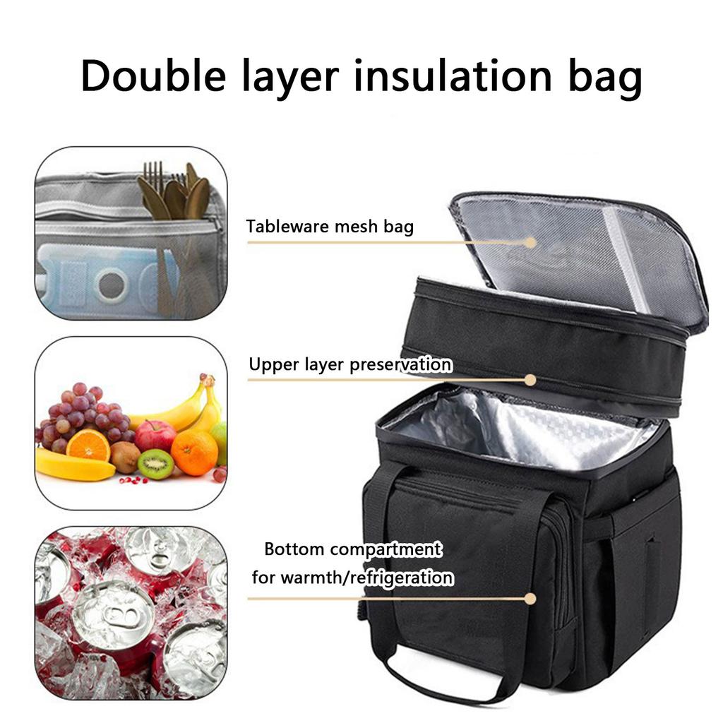 Isolierte Lunchtasche mit großer Kapazität, erweiterbar, mit doppelter Folienschicht, Aufbewahrung für Outdoor-Picknicks & Autofahrten