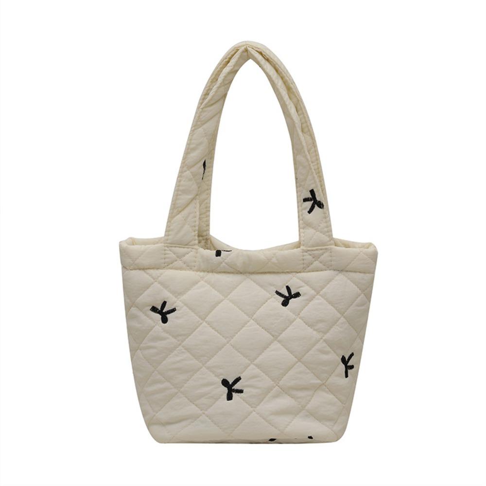 Fashion Nylon Bucket Bag Ins Style Portable Handbag Bow Embroidered Jacket Bag Outdoor Activities белый