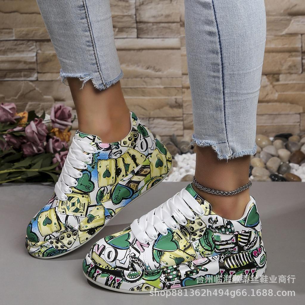 Fashion Plus Size 43 Women Sneakers Thick-soled Shoes Summer Hand-painted Graffiti Shoes Outdoor Casual Women Sneakers Zapatos De Mujer
