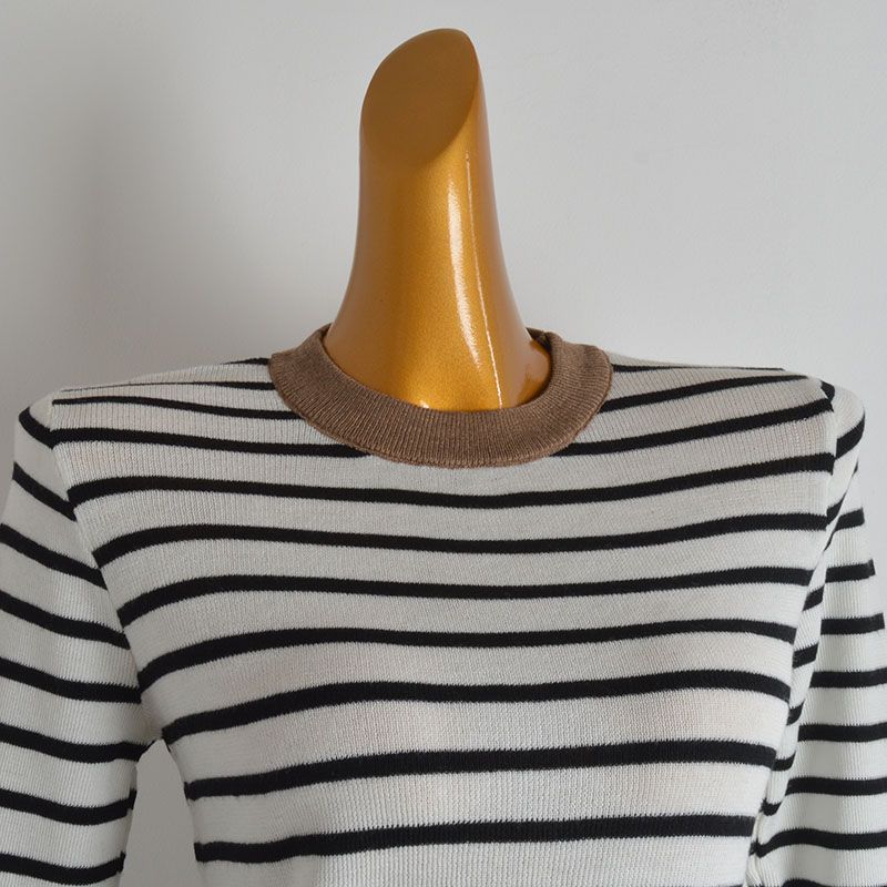 French Simplicity Mixed Color Stripe Round Neck Pullover Six Wool Knitwear Women's Silm Soft Glutinous Long Sleeves Bottoming Shirt Tops
