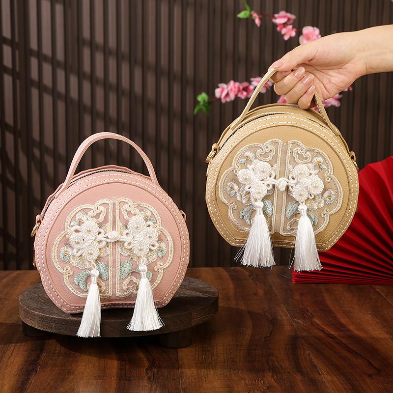 Chinese Style National Style Bag For Women  Versatile Niche Embroidered Messenger Bag Portable High-Capacity Round Bag