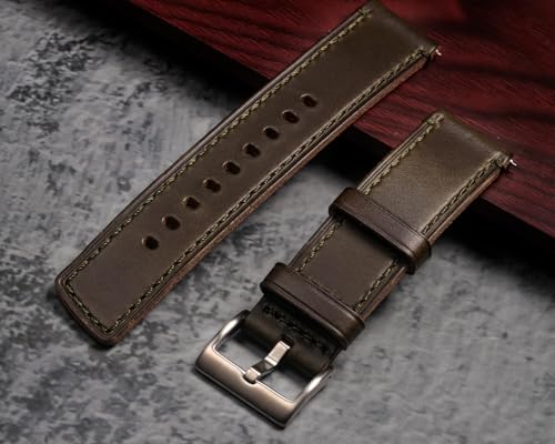 [hemsut H] Chromexcel Leather Watch Band, Soft Vintage Leather Watch Strap, Handmade Watch Strap, Quick Release Smartwatch Band
