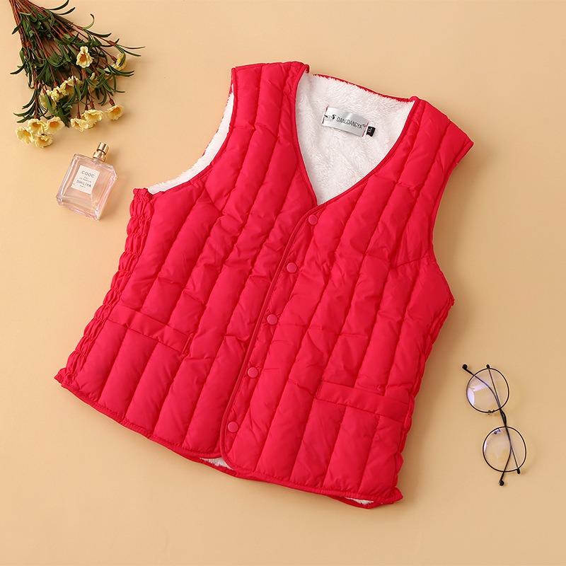 Autumn and Winter Middle-aged Mothers Plus Velvet Warm Cotton  Vest Ladies Vest Lamb Fleece Waistcoat Short