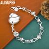 925 Sterling Silver Romantic Heart Side Chain Beautiful Bracelet Gift Jewelry