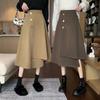 2025 Elegant Woolen A-Line Skirt: Irregular Hem, High Waist, Slimming Design for Women - Perfect for Autumn and Winter.
