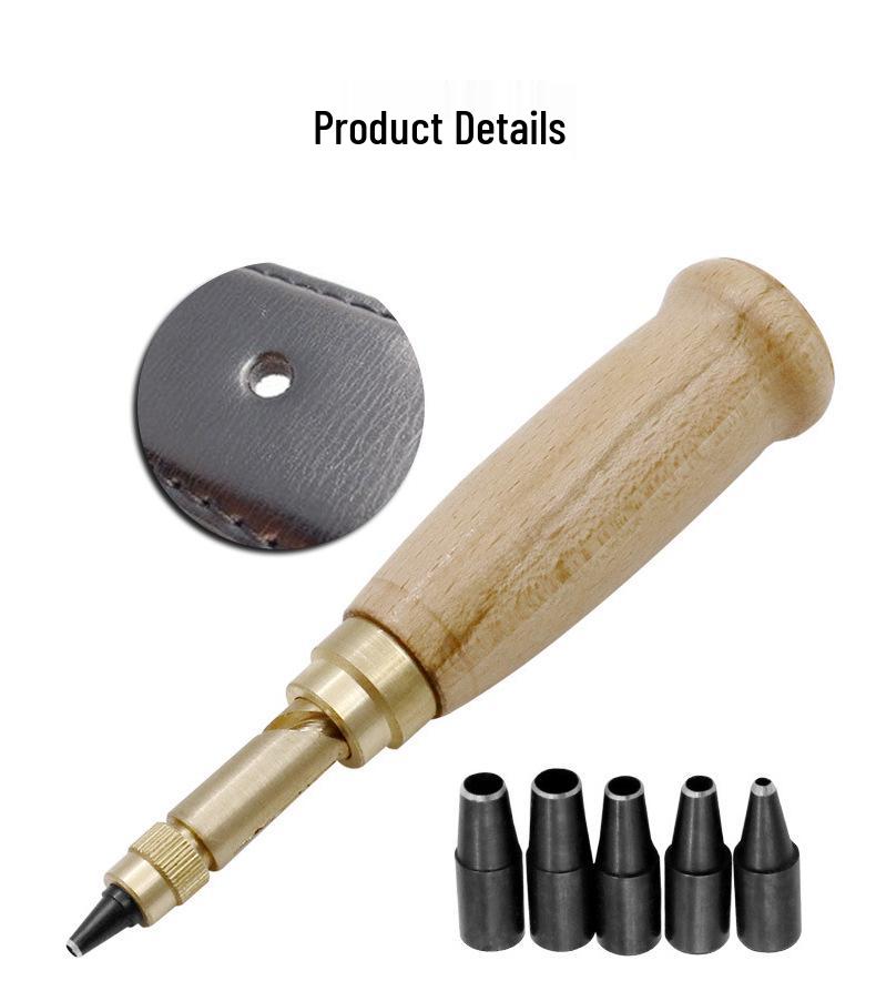 6-Piece Silent Rotary Leather Belt Hole Punch Set with Interchangeable Heads