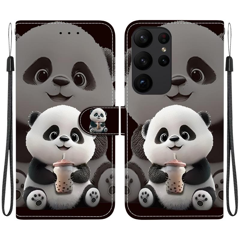 S23 FE Tierhülle Löwe Panda Leder Handyhülle Für Samsung Galaxy S23+ Ultra Plus S23FE 5G Brieftasche Klapphülle Schutzhüllen