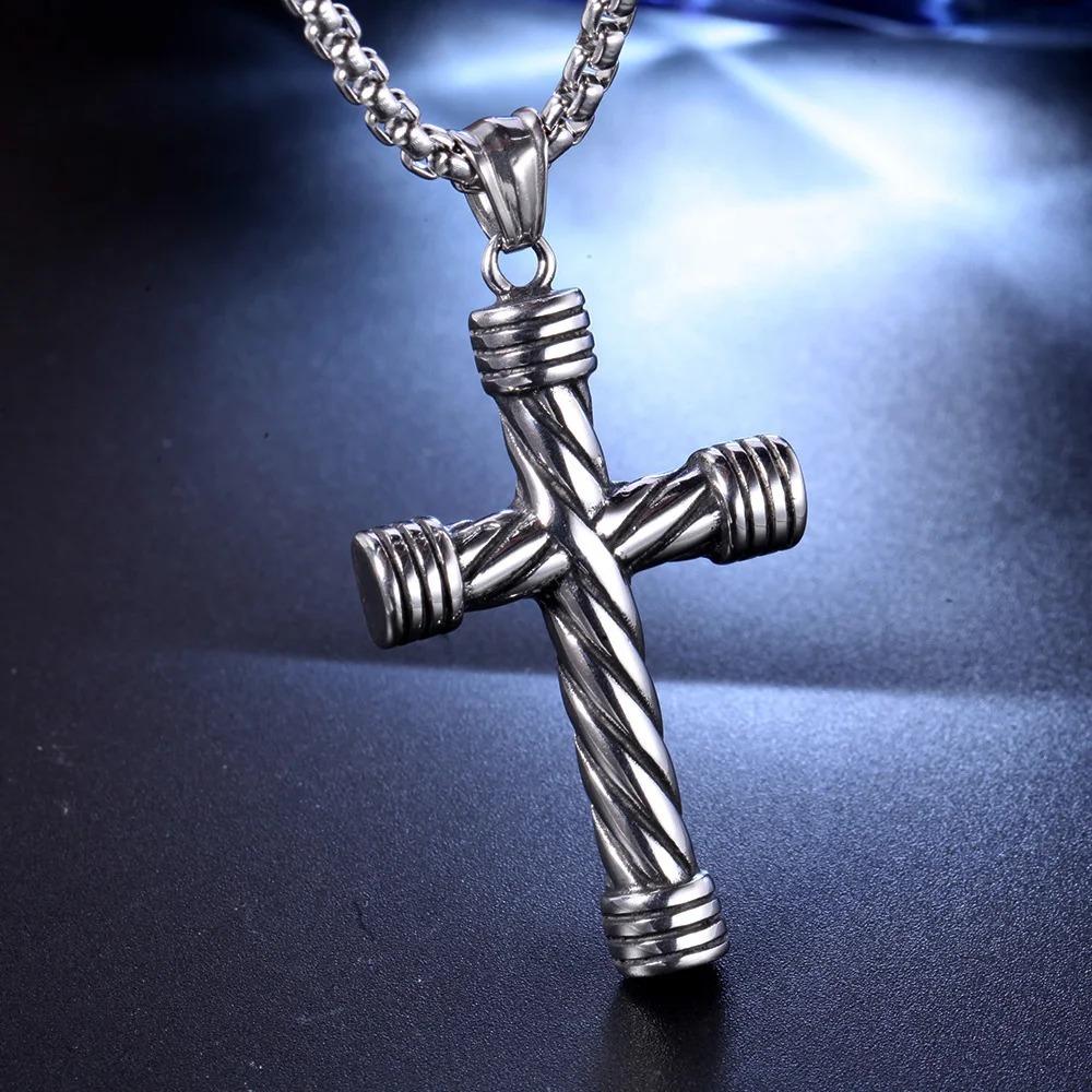 Europe and America Hip-Hop Men's Trendy Stainless Steel Chain Cross Pendant Necklace Punk Rock Style Accessory