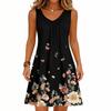Women's Fashion Printed Summer Sleeveless V-neck Tank Top Pocket Casual Loose Dress