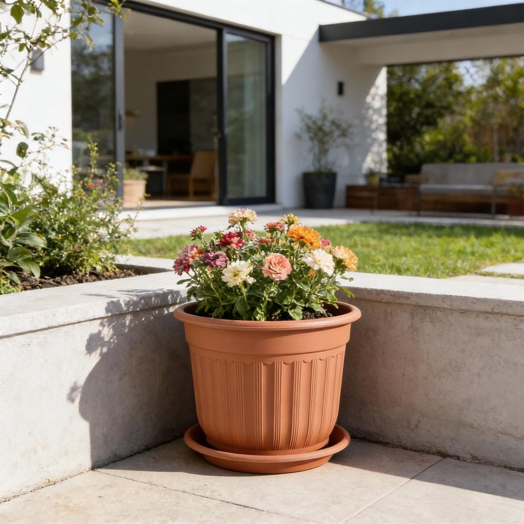 Planter Pots for Plants Indoor Outdoor, 8*7 Inch Plastic Flower Pots with Saucer and Drainage Holes, Modern Garden Planters