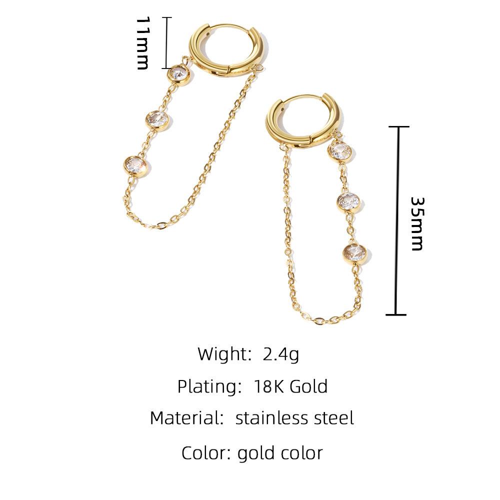 New Arrival Fashion Hoop Stainless Steel Zircon Geometric Shape Gold Plated Trendy Women's Earrings