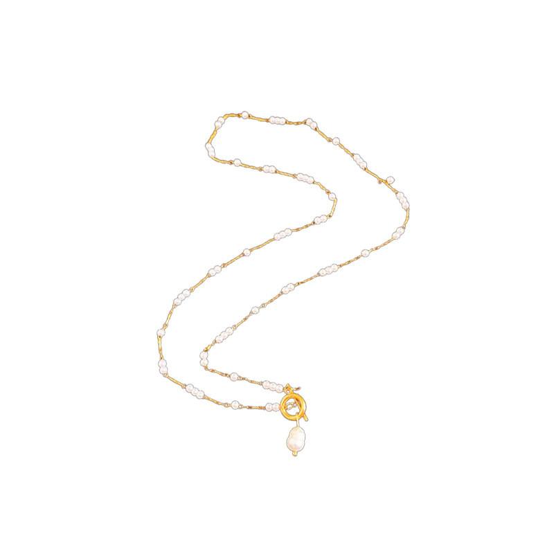 Titanium Steel Elegant Pearl Choker Chain With Geometric Shape For Ladies