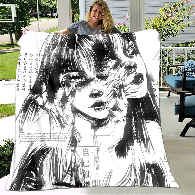1pc Blanket Thriller Manga Junji Ito Tomie0 Print Design, Lightweight Blanket for Sofa, Bed- Soft &Warm, Gift for All Seasons like Christmas, Hallowee