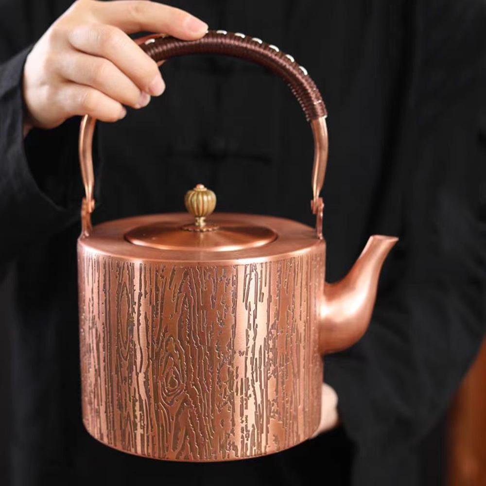 2L, Pure Copper Tea Kettle, Handmade Red Copper Pot, Large Capacity Uncoated Copper Teapot, Vintage Boiling Kettle, Home Tea Set