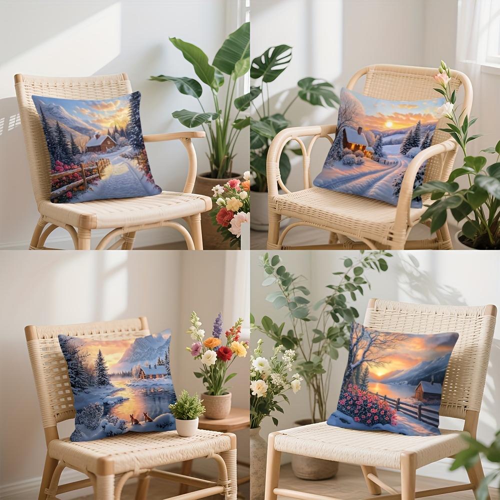 4PCS Christmas Pillow Covers: Beautiful Floral Design with Sun & Snowflakes, Ideal for Holiday Decor, Sofa Lumbar Cushion Covers