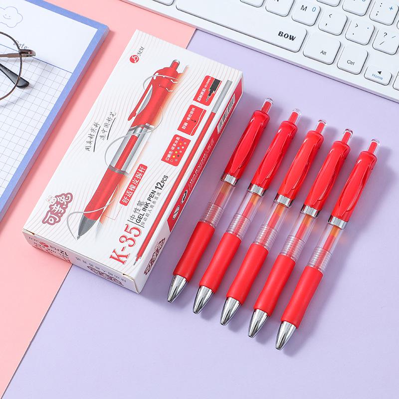 K35 Click-Action 0.5mm Bullet Tip Pen - Red, Black, Blue - Smooth Refill Water-Based Signature Pen for Office Use