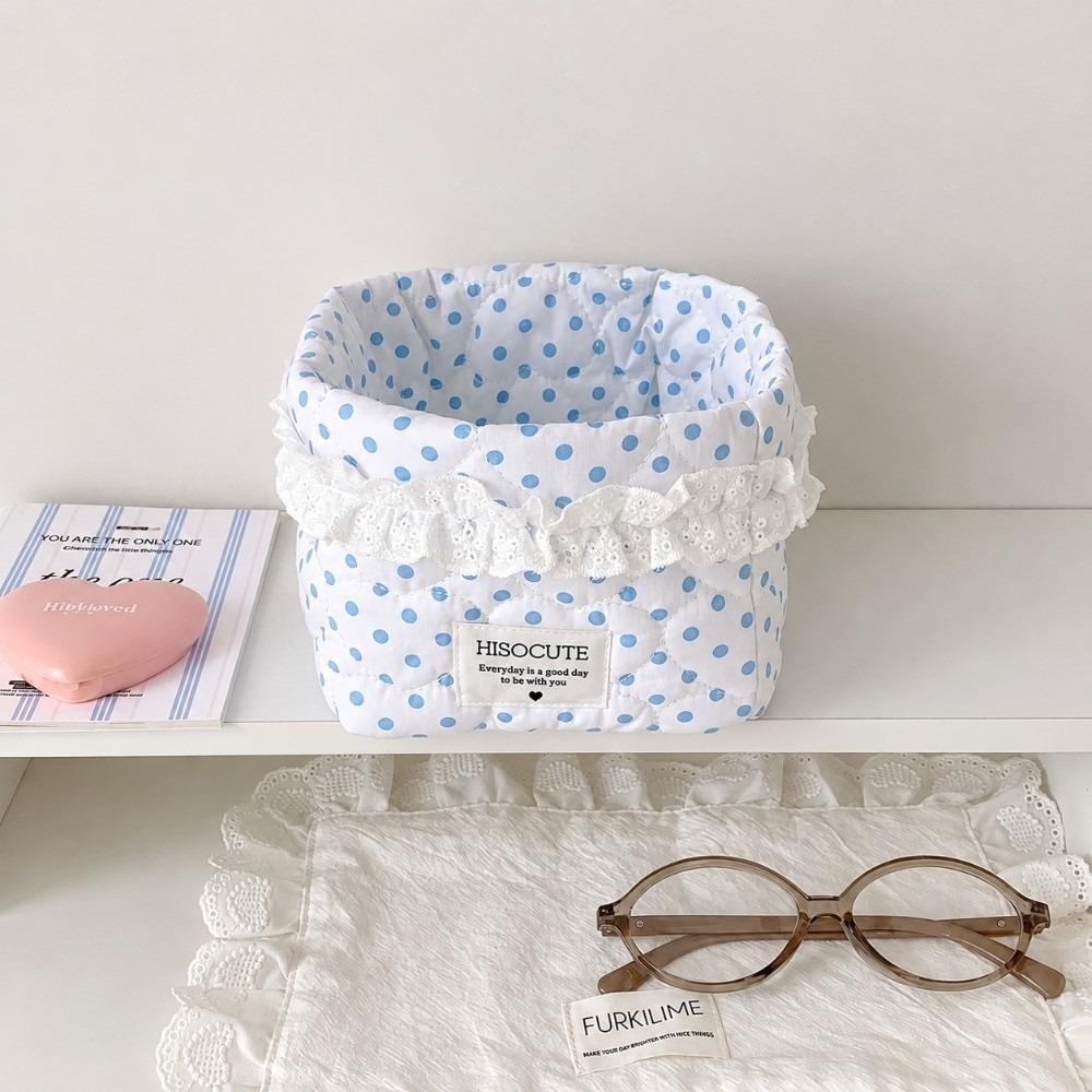 Large Capacity Quilted Storage Basket Polka Dot Pattern Desktop Organizer Box