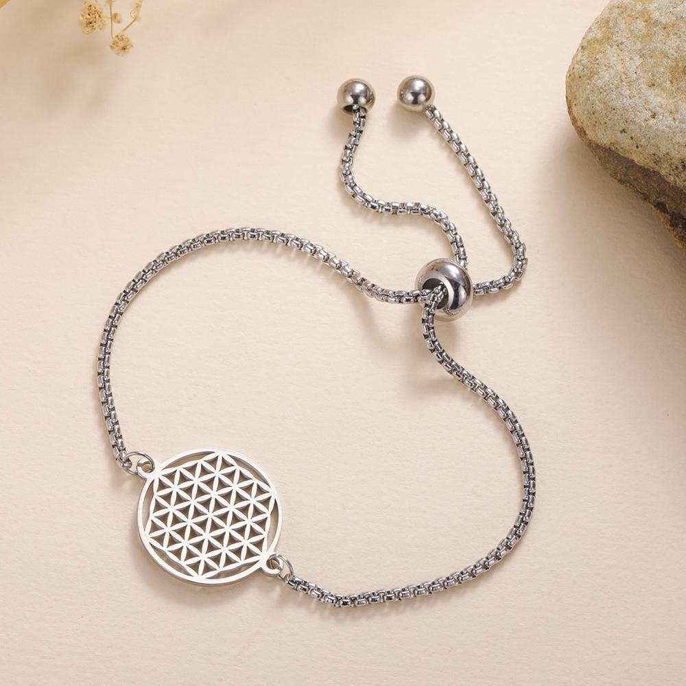 Dawapara Flower of Life Women Bracelet Mandala Sacred Geometry Yoga Meditation Amulet Stainless Steel Jewelry