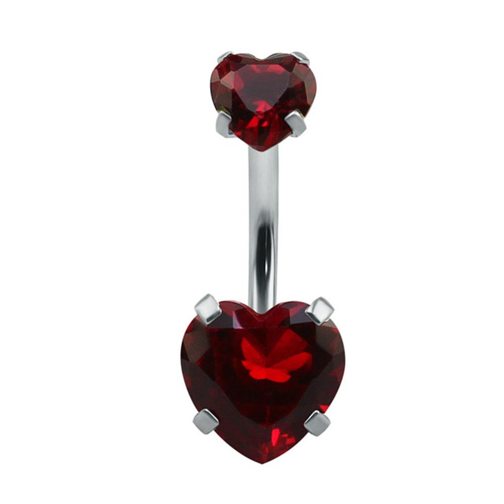 Damen Sexy Doppelherzförmiger Kristall Zirkon Bauchnabelpiercing Bar Chirurgischer Stahl Strass Körperpiercing Schmuck