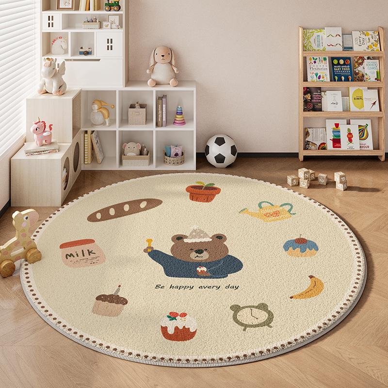 

Cartoon Style Carpets for Living Room Cute Round Bedroom Decor Plush Carpet Home Fluffy Soft Floor Mat Thick Anti-slip Study Rug 80x80CM