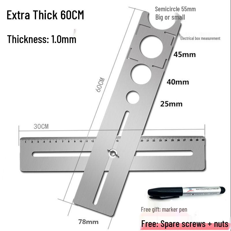 Adjustable Multifunctional Tile Hole Punch and Positioning Ruler