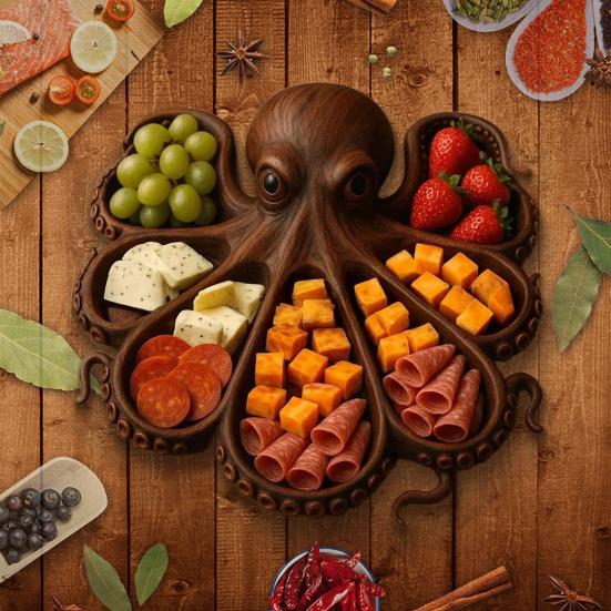 Octopus Charcuterie Platter with Fork Ocean Themed Cheese Board Tray for Meat
