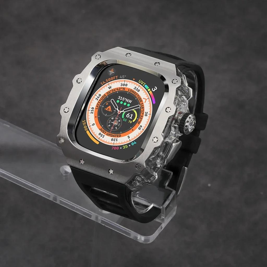 Klasická luxusná modifikačná súprava pre Apple Watch Ultra 2 49mm Puzdro z nehrdzavejúcej ocele Pre IWatch 9 8 7 6 45mm 44mm Krištáľové tlačidlo Športový remienok