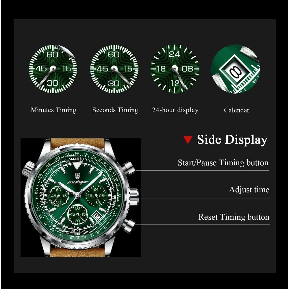 POEDAGAR Military Luxury Men Watch Date Chronograph Waterproof Luminous Top Man Wristwatch Leather Men's Quartz Watches