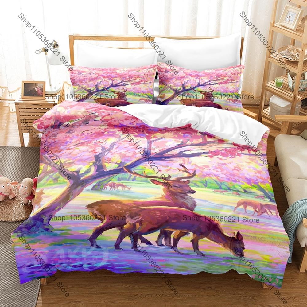 Deer Artistic Prints Wildlife Three Piece Bedding Set Luxury Comforter Set with Queen King Size Cool Animal Pillowcase