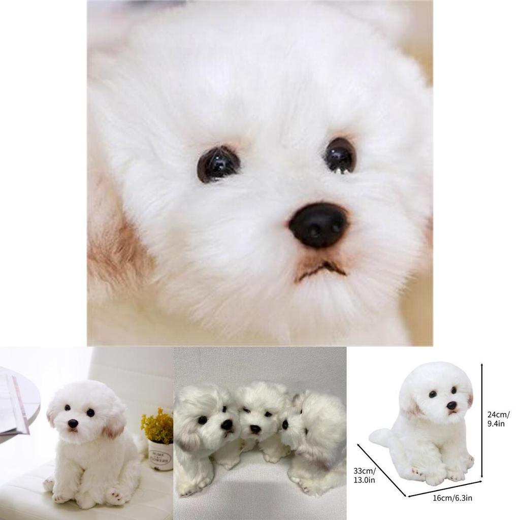 Adorable White Maltese Plush Toy, Fiber Filled, Long Haired Stuffed Animal, 33x24x16cm/38x26x21cm