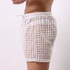Erotic Men Solid Color Mesh See Through Hollow out Drawstring Shorts Beach Pants