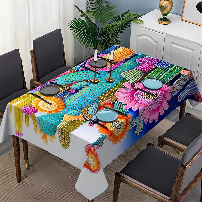 2D Flat Banner, 2D Flat Printed Tablecloth, 1pc Cactus Pattern Tablecloth, Suitable for Restaurant Parties, Holiday Gifts, Indoor/Outdoor Backyard Bar