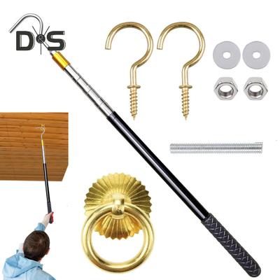 Kit Sistema Saliscendi Scala Asta Telescopica 64 pollici Sistema Saliscendi Soffitta Set Gancio Tirante Scala in Acciaio Inossidabile per Corde