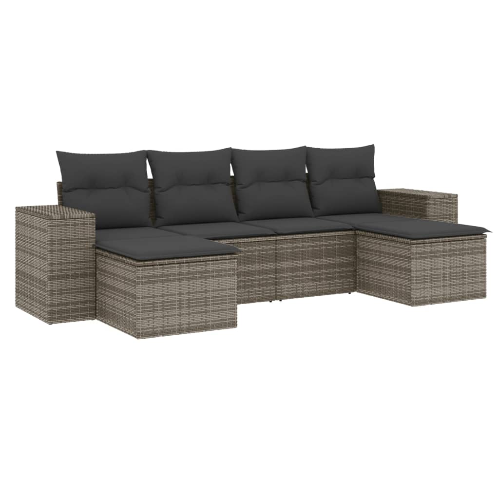 6 Piece Grey Garden Sofa Set with Cushions Poly Rattan