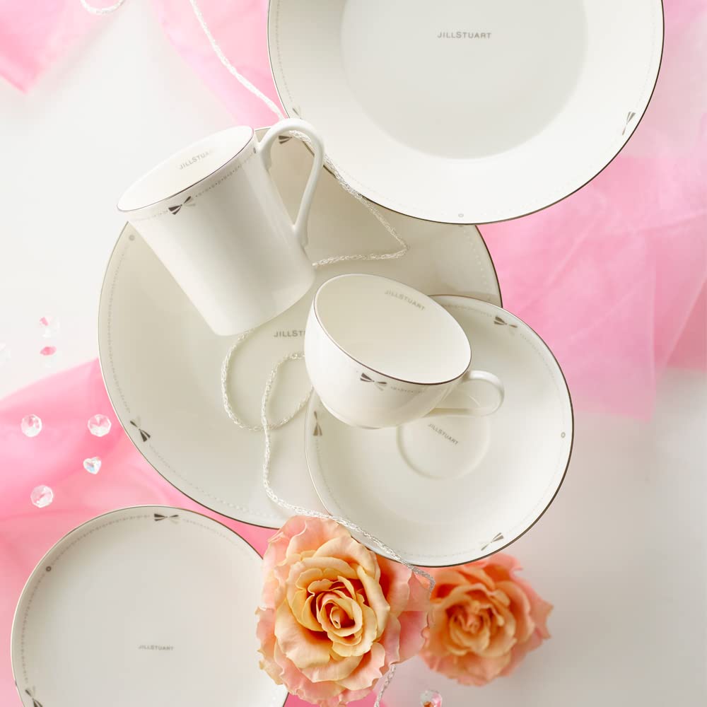 JILL STUART Pair Mug 310cc White Ribbon Pattern Stylish Cute Set of 2 Made in Japan Gift Box Included 41635-33350