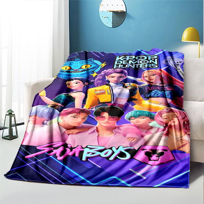 KPop Demon Hunters Pattern Blanket for Home Decoration, Bed, Sofa, Car Travel, Camping, Suitable for All Seasons, Birthday Christmas Gift