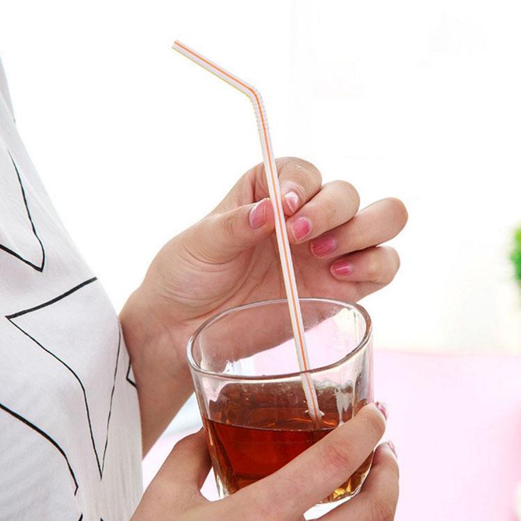 Creative Colorful Bendable Striped Soy Milk Plastic Straws