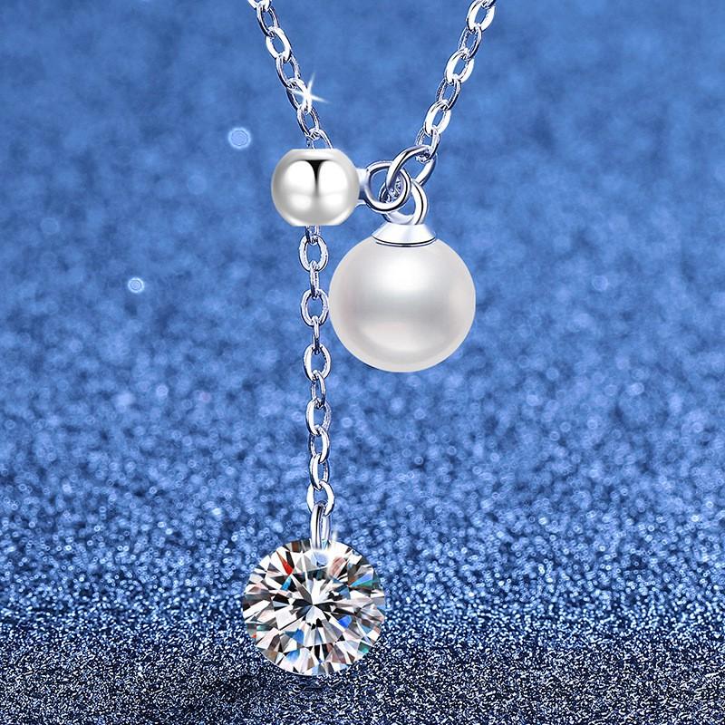 Womens Moissanite Necklace Minimalist Luxury Beaded Tassel Pendant Clavicle Chain