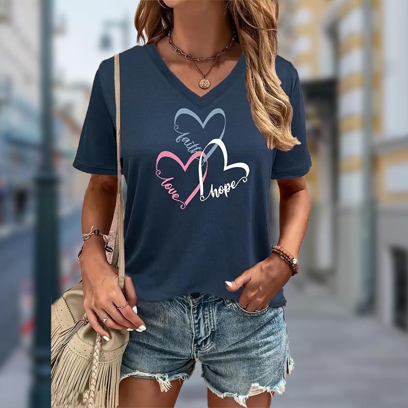 

Блузки с рисунком «Любовь», футболки с коротким рукавом и V-образным вырезом, повседневные 8XL синий