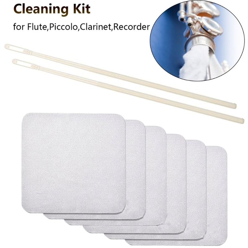 Professional Flute Care Rod Cleaning Tool Cleaning Cloth Set Suitable for Concert Flutes and Piccolos Fabric Design