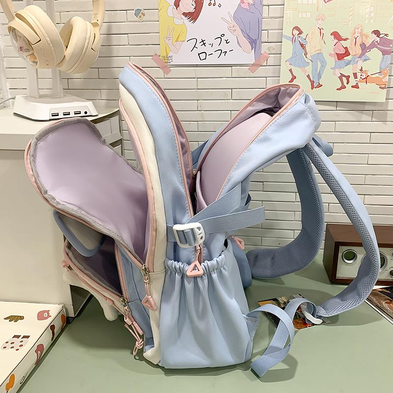 College Style Student Schoolbag Color Block Girl Multi-Pocket Large Capacity Backpack