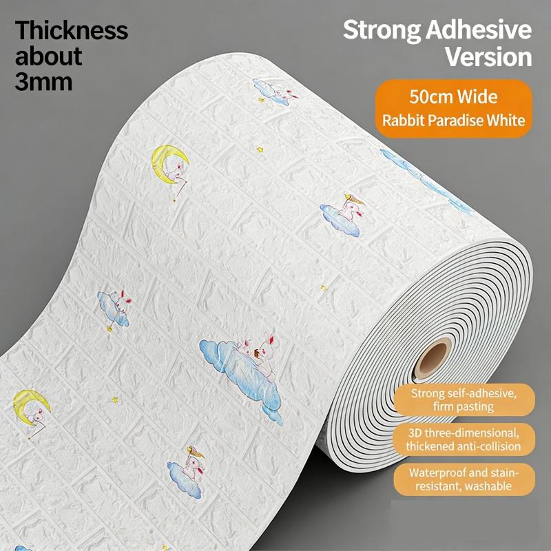 3D Self Adhesive Cartoon Foam Wall Panels Wallpaper for Kids Room Soft DIY Brick Wall Sticker Waterproof & Moisture Proof Home Decor